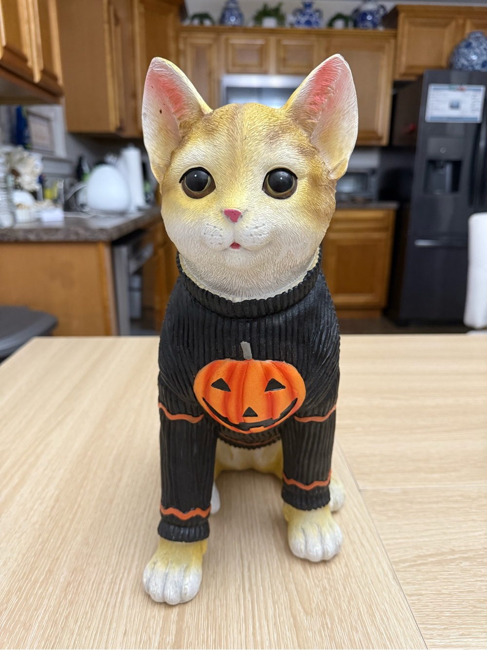 Halloween Pumpkin Sweater Cat Figurine - Orange & Black